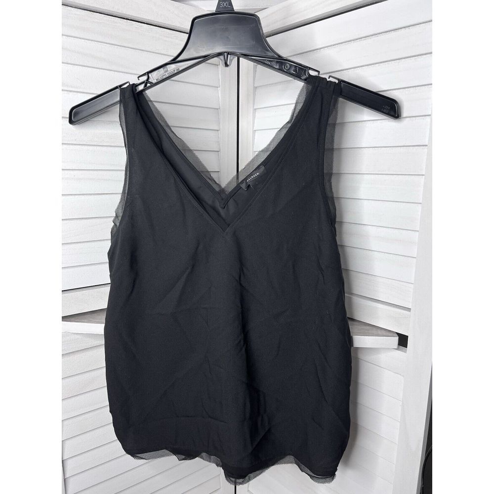 NWT Nordstrom Halogen V-Neck Raw Edge Tank Top Black Women's Size Small